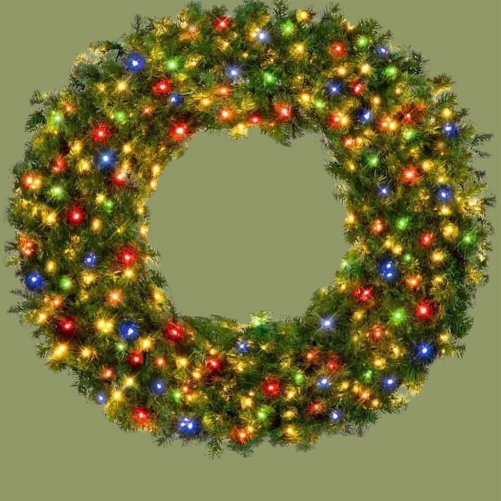 60 in. Artificial Pre-Lit Christmas Wreath with 300 Multicolored Lights 930 tips